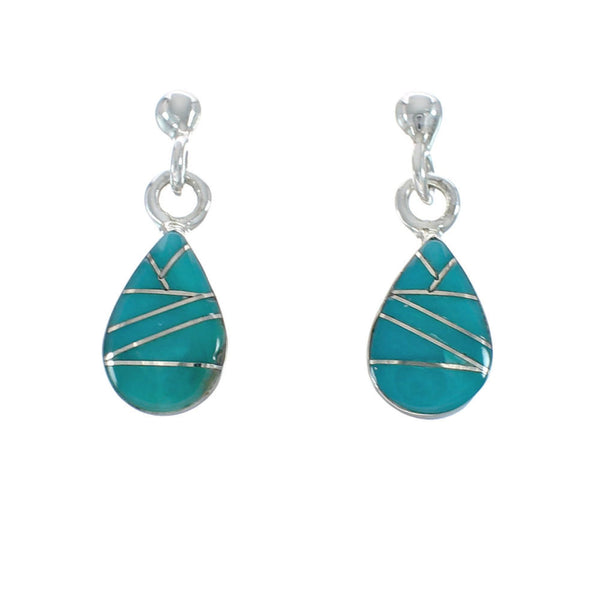 Southwest Turquoise Sterling Silver Post Dangle Earrings AX129954