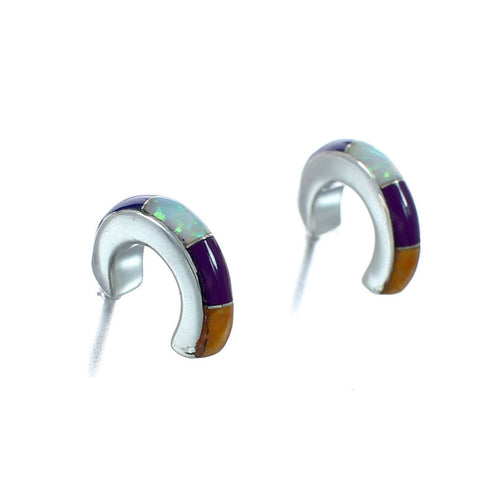 Multicolor Genuine Sterling Silver Post Hoop Earrings AX129960