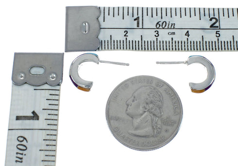 Multicolor Genuine Sterling Silver Post Hoop Earrings AX129960