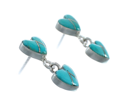 Turquoise Sterling Silver Heart Inlay Post Dangle Earrings AX129980