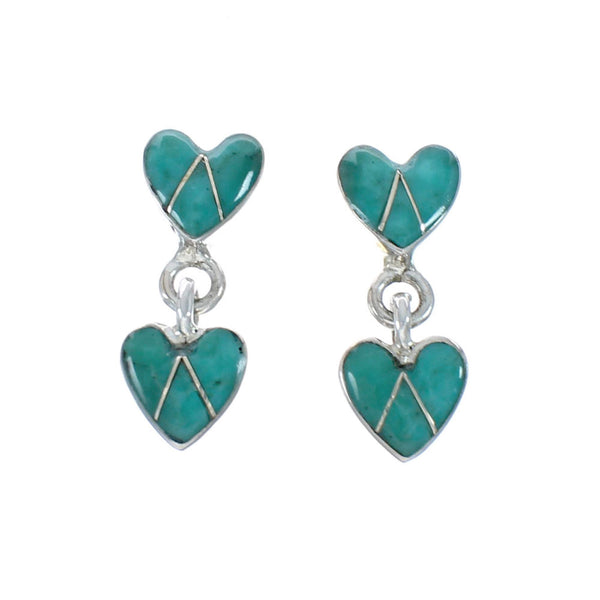 Turquoise Sterling Silver Heart Inlay Post Dangle Earrings AX129981