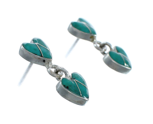 Turquoise Sterling Silver Heart Inlay Post Dangle Earrings AX129981