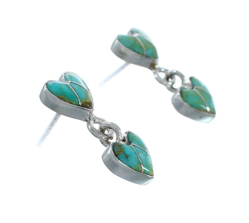 Turquoise Sterling Silver Heart Inlay Post Dangle Earrings AX129982