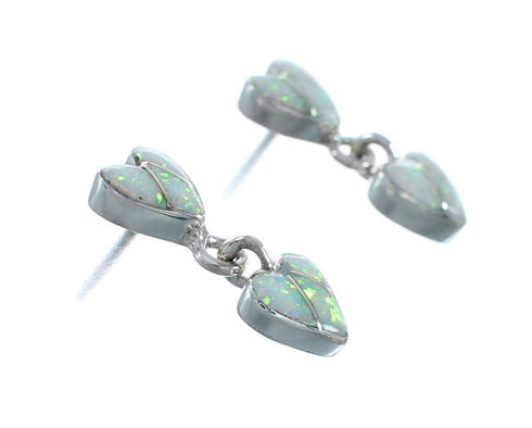 Opal Sterling Silver Heart Inlay Post Dangle Earrings AX129983