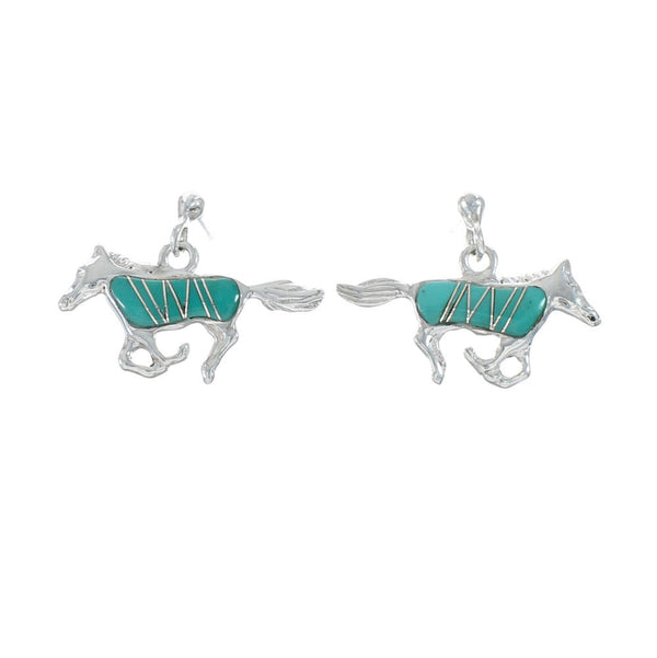 Turquoise Inlay Sterling Silver Horse Post Dangle Earrings AX129985