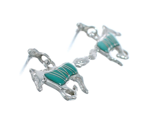 Turquoise Inlay Sterling Silver Horse Post Dangle Earrings AX129985