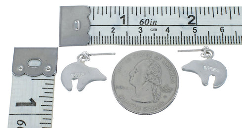 Turquoise Inlay Sterling Silver Bear Post Dangle Earrings AX129997