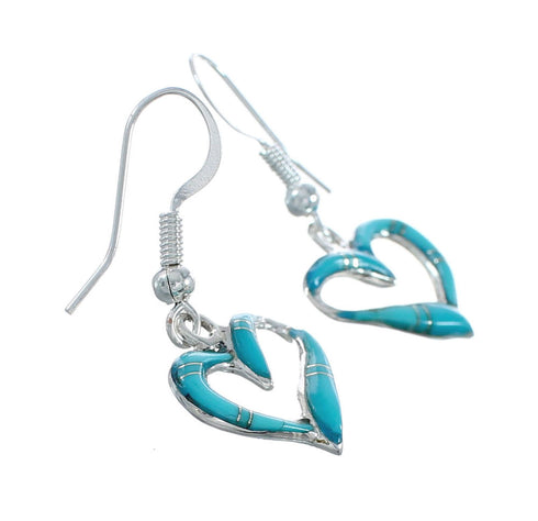 Turquoise Sterling Silver Heart Inlay Hook Dangle Earrings AX130009