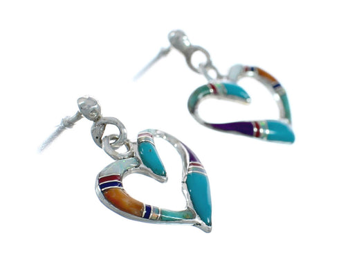 Multicolor Inlay Sterling Silver Heart Post Dangle Earrings AX130011