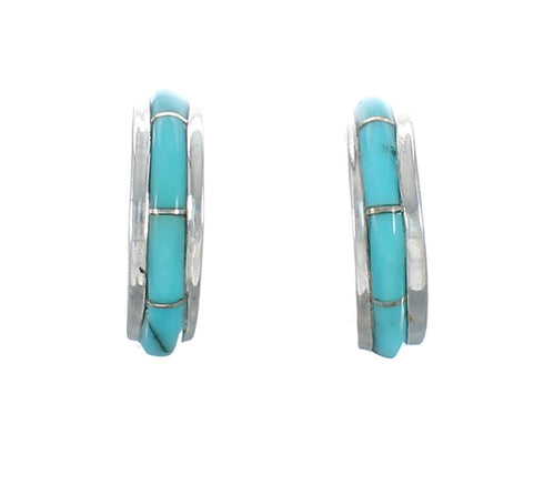 Southwest Sterling Silver Turquoise Post Hoop Earrings AX130014