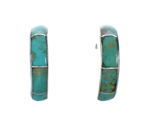 Southwest Sterling Silver Turquoise Post Hoop Earrings AX130015