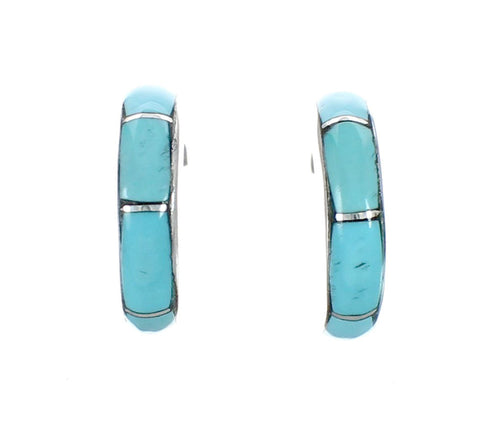 Southwest Sterling Silver Turquoise Post Hoop Earrings AX130016