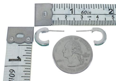 Southwest Sterling Silver Turquoise Post Hoop Earrings AX130016