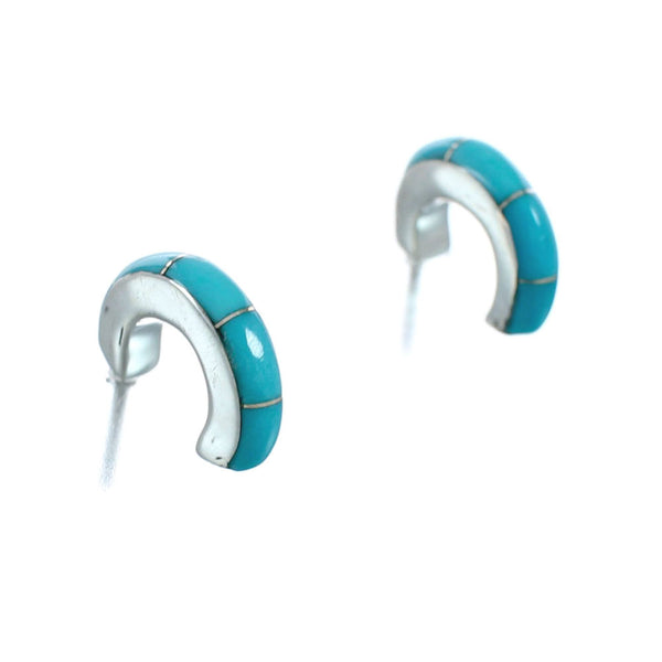 Southwest Sterling Silver Turquoise Post Hoop Earrings AX130017
