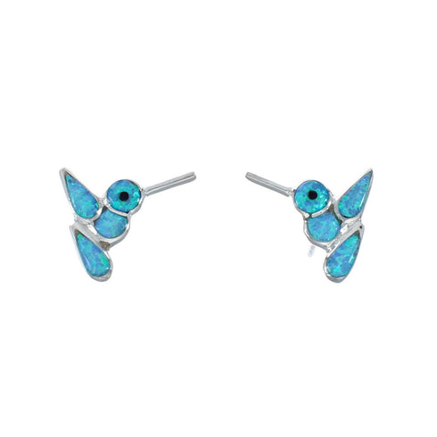 Southwest Sterling Silver Opal Jet Inlay Bird Post Earrings JX129602