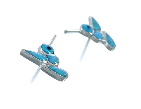 Southwest Sterling Silver Opal Jet Inlay Bird Post Earrings JX129602