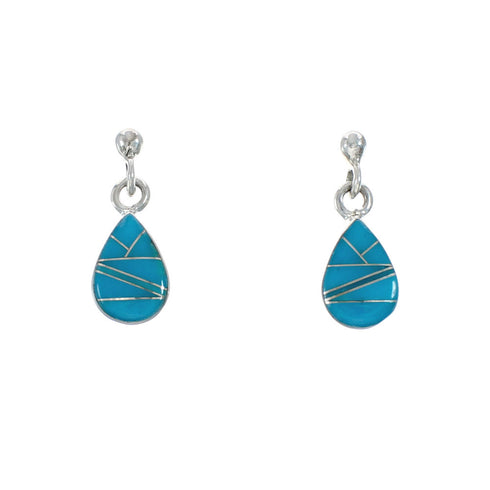 Genuine Sterling Silver Turquoise Inlay Post Dangle Earrings JX129624