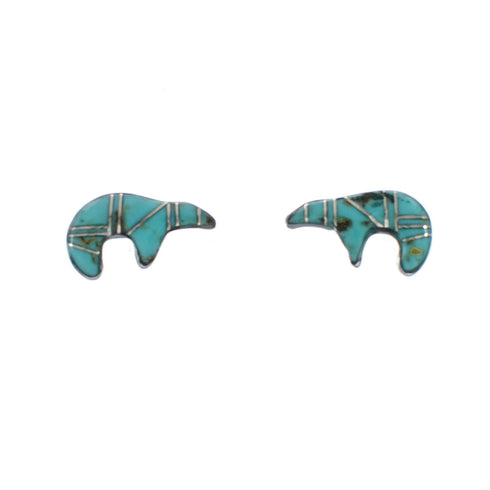 Southwest Sterling Silver Turquoise Inlay Bear Post Earrings JX129611