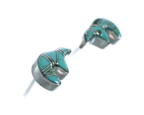 Southwest Sterling Silver Turquoise Inlay Bear Post Earrings JX129611