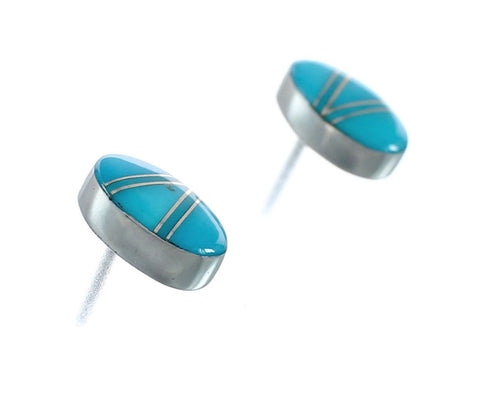 Genuine Sterling Silver Turquoise Inlay Post Earrings JX129617