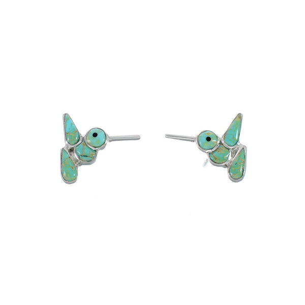 Southwest Sterling Silver Turquoise Jet Inlay Bird Post Earrings JX129608