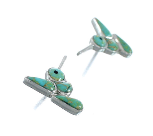 Southwest Sterling Silver Turquoise Jet Inlay Bird Post Earrings JX129608