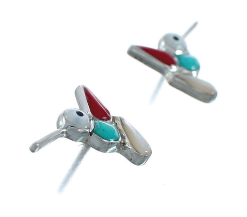 Southwest Sterling Silver Multicolor Inlay Bird Post Earrings JX129601