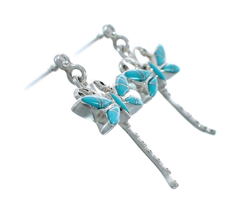 Southwest Sterling Silver Turquoise Inlay Dragonfly Post Earrings JX129613