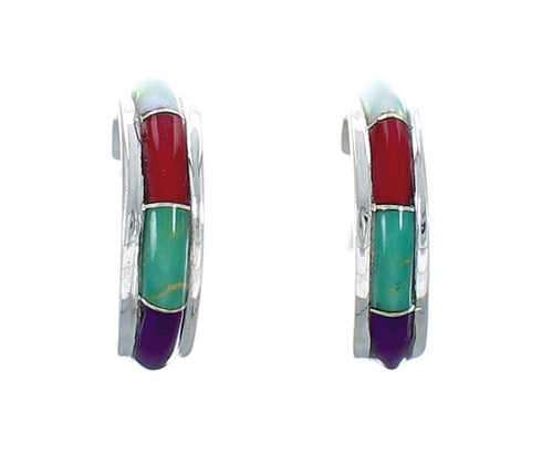 Sterling Silver Southwest Multicolor Post Hoop Earrings JX129637