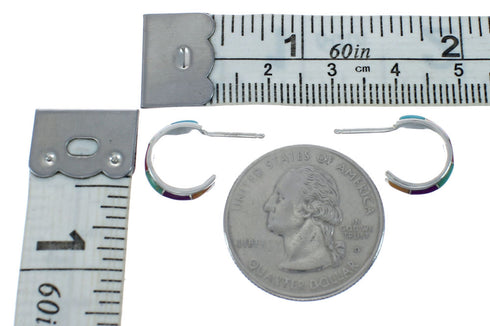 Sterling Silver Southwest Multicolor Post Hoop Earrings JX129637