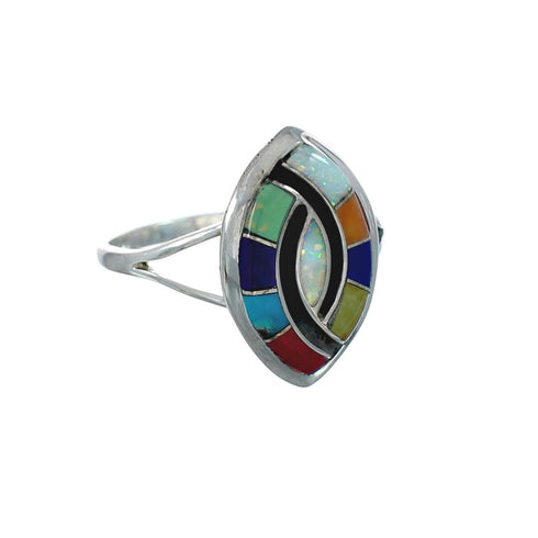 Southwestern Multicolor Inlay Sterling Silver Ring Size 8 JX129655