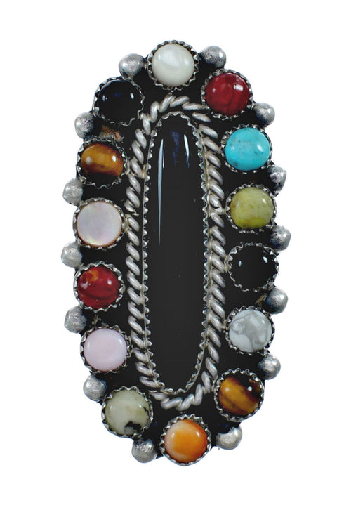 Native American Sterling Silver Multistone Inlay Ring Size 10 AX129572