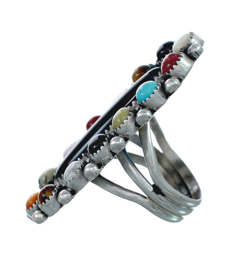 Native American Sterling Silver Multistone Inlay Ring Size 10 AX129572