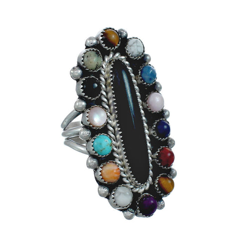 Native American Sterling Silver Multistone Inlay Ring Size 11-1/4 AX129575