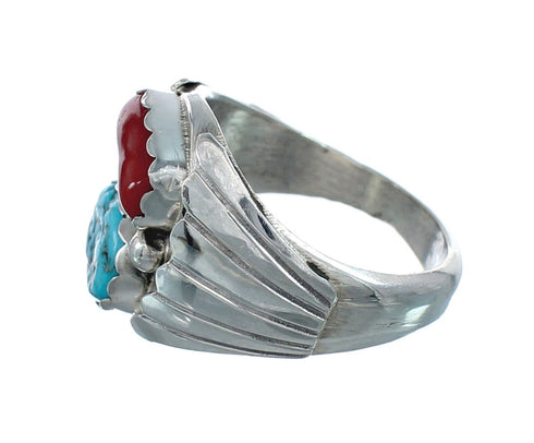 Navajo Sterling Silver Turquoise And Coral Ring Size 12-1/4 AX129577