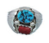 Navajo Sterling Silver Turquoise And Coral Ring Size 13-1/2 AX129580