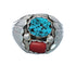 Navajo Sterling Silver Turquoise And Coral Ring Size 12 AX129583