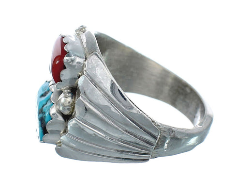 Navajo Sterling Silver Turquoise And Coral Ring Size 10-3/4 AX129586