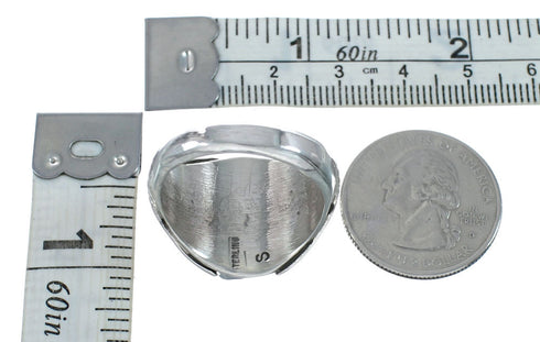 Navajo Sterling Silver Turquoise And Coral Ring Size 10-3/4 AX129586