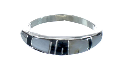 Native American Mother of Pearl And Jet Inlay Zuni Ring Size 9 AX129594