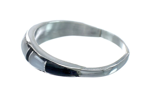 Native American Mother of Pearl And Jet Inlay Zuni Ring Size 9 AX129594
