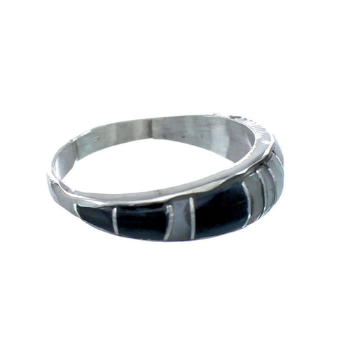 Native American Mother of Pearl And Jet Inlay Zuni Ring Size 7-3/4 AX129595