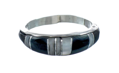 Native American Mother of Pearl And Jet Inlay Zuni Ring Size 7-3/4 AX129595