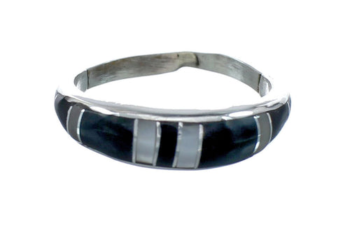 Native American Mother of Pearl And Jet Inlay Zuni Ring Size 8-1/4 AX129596