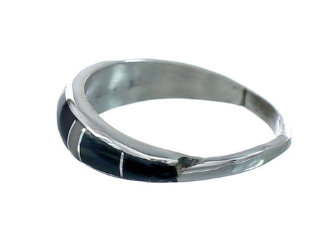 Native American Mother of Pearl And Jet Inlay Zuni Ring Size 8-1/4 AX129596