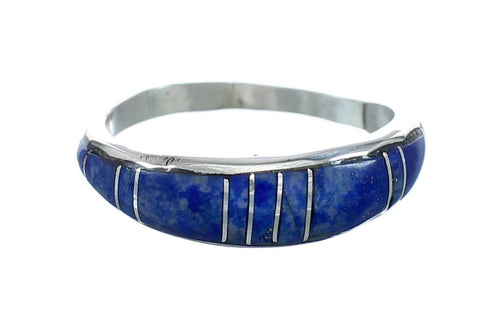 Native American Lapis Inlay Zuni Ring Size 8-3/4 AX129598