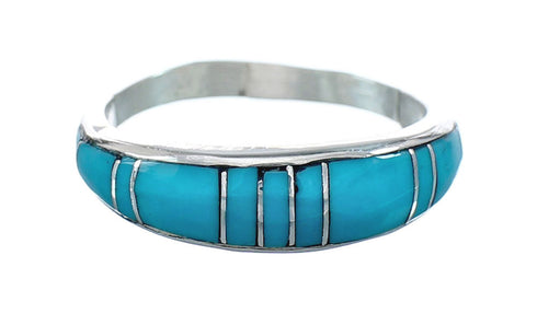 Native American Turquoise Inlay Zuni Ring Size 8-1/4 AX129607
