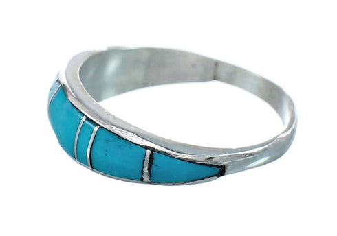 Native American Turquoise Inlay Zuni Ring Size 8-1/4 AX129607