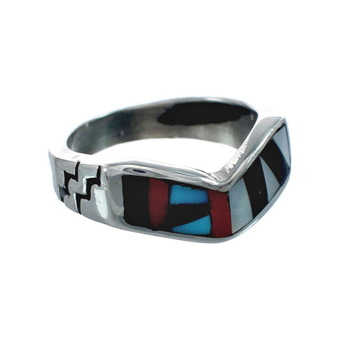 Multicolor Inlay Native American Sterling Silver Ring Size 6-1/2 AX129620