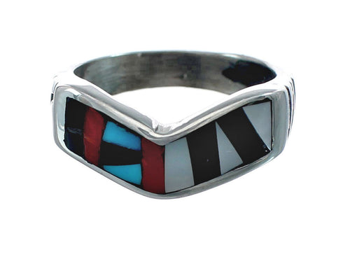 Multicolor Inlay Native American Sterling Silver Ring Size 6-1/2 AX129620